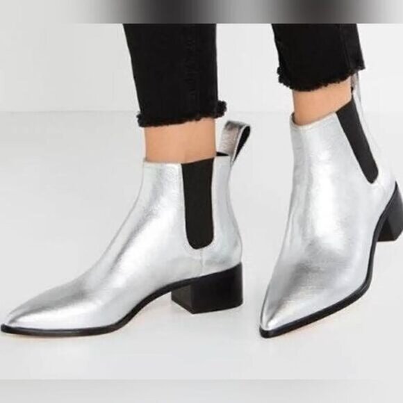 Loeffler Randall Women Metallic Silver Nellie Chelsea Pointed Booties Sz10  2971 - Picture 2 of 16